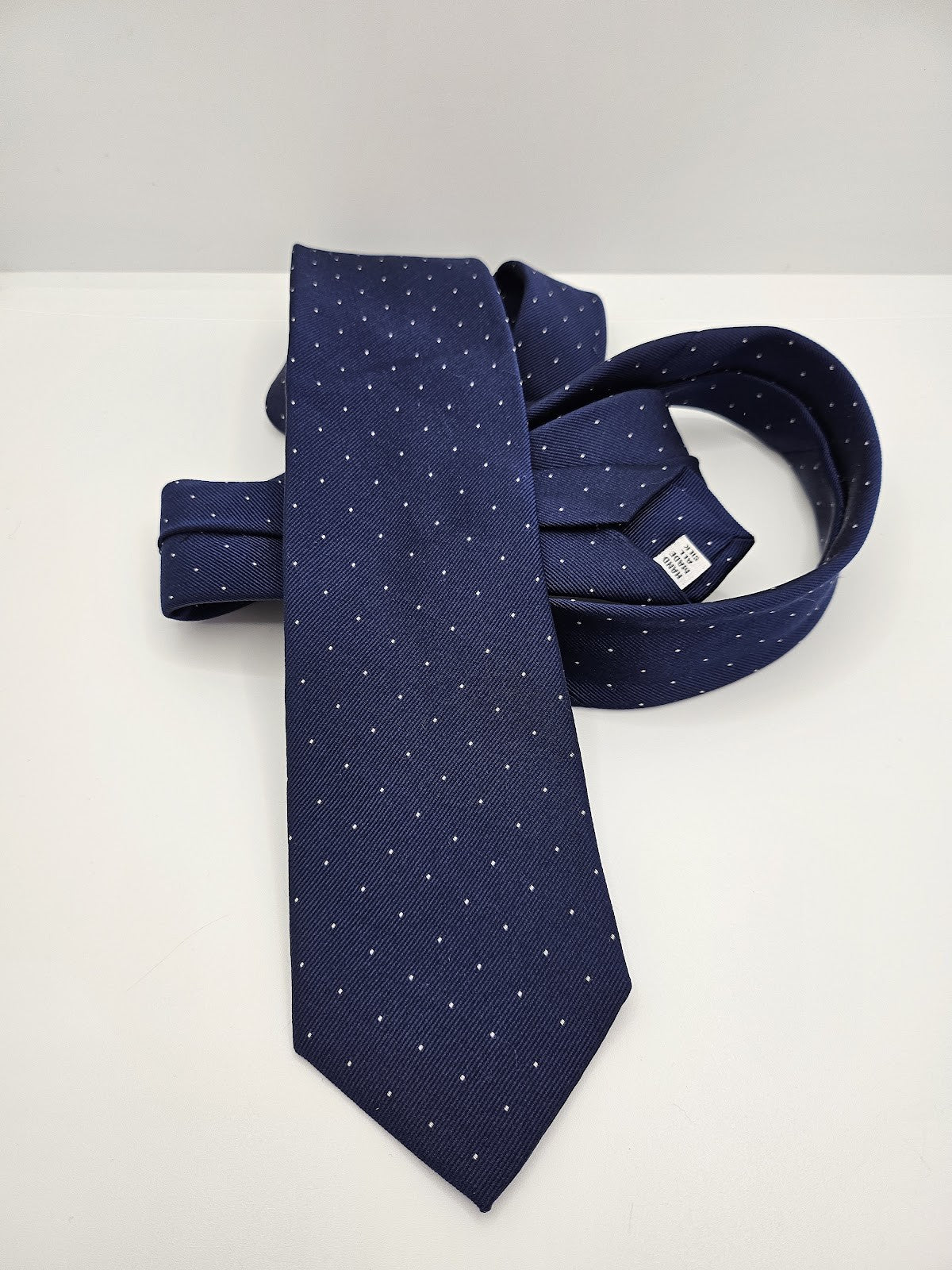 John Francomb Mens Silk Tie Navy Blue Dotted Vtg Retro Wedding Neck Tie