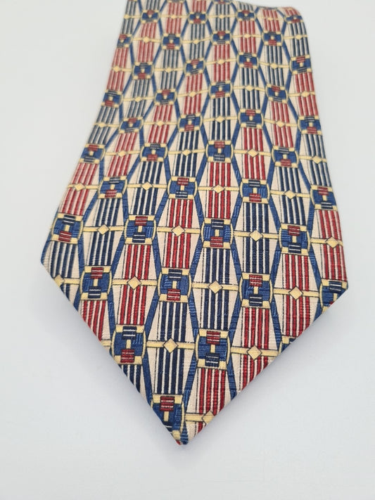 Red / Blue Vintage Belt Pattern Wide Silk Tie | Designer Mens Tie UK Vintage Mens Tie UK BX14