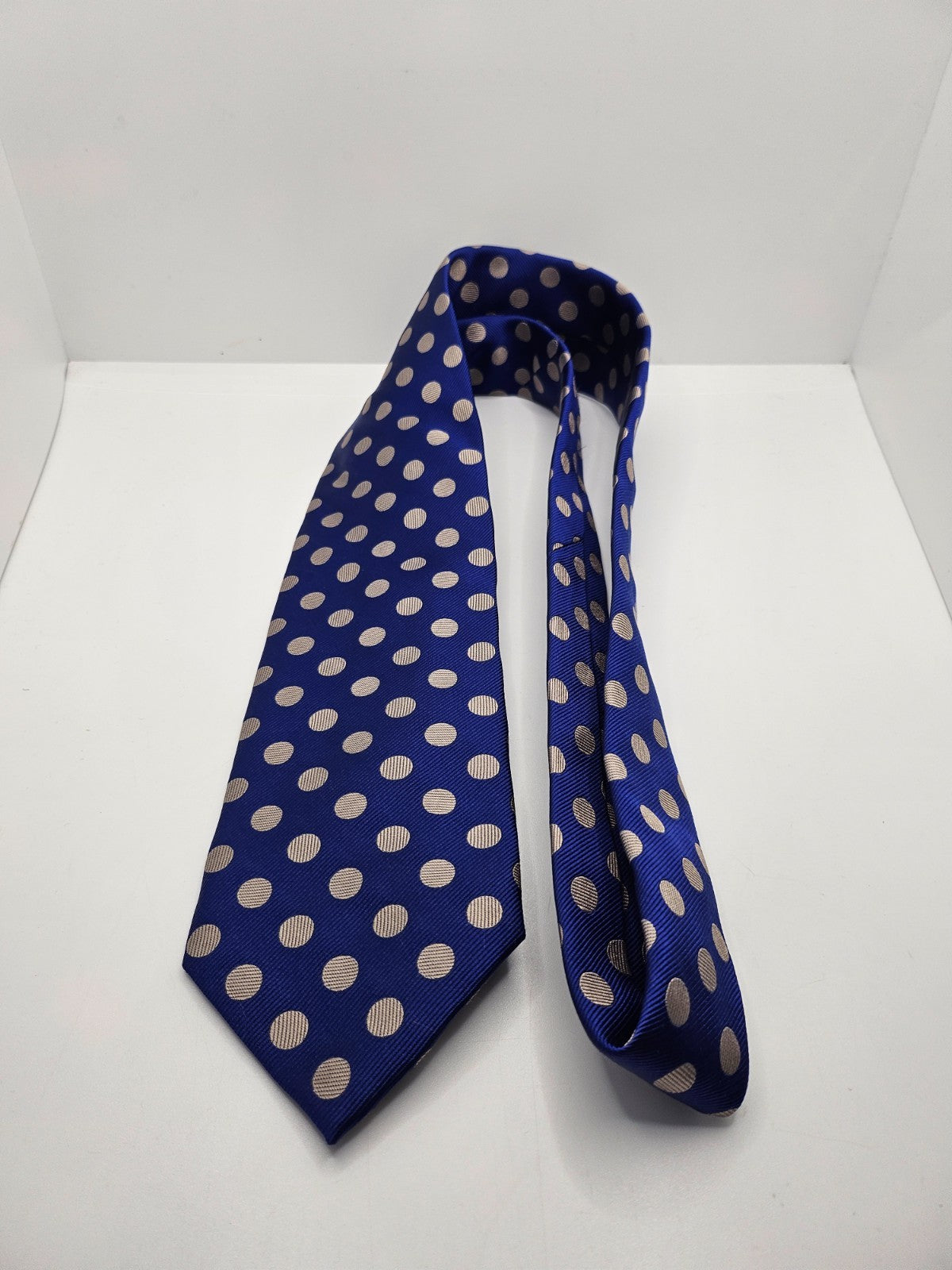Charles Tyrwhitt Silk Tie Mens Blue Champagne Polka Dot Vtg Wedding Necktie BX23