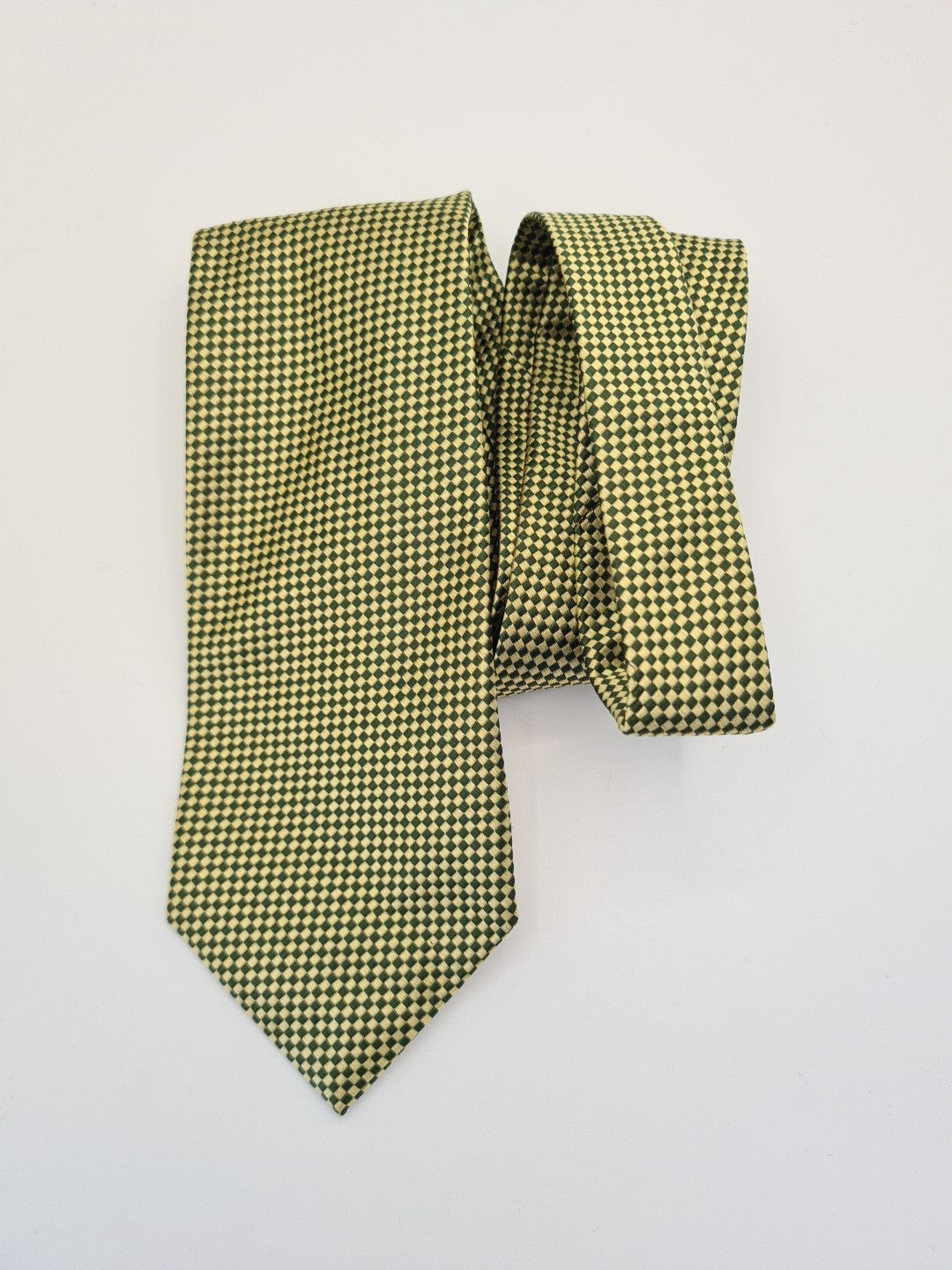Green / Gold Diamond Pattern Formal Silk Tie | Designer Mens Tie UK Vintage Mens Tie UK BX14