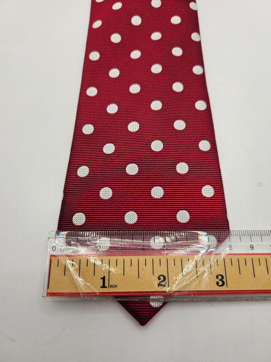 Austin Reed Red White Woven Polka Dot Silk Tie