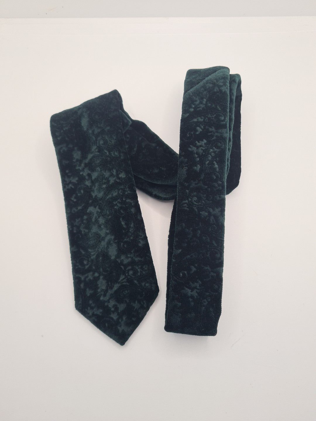 Moss Green Velvet Floral Skinny Mens Silk Tie Classic Designer Necktie Vintage Mens Tie UK BX8