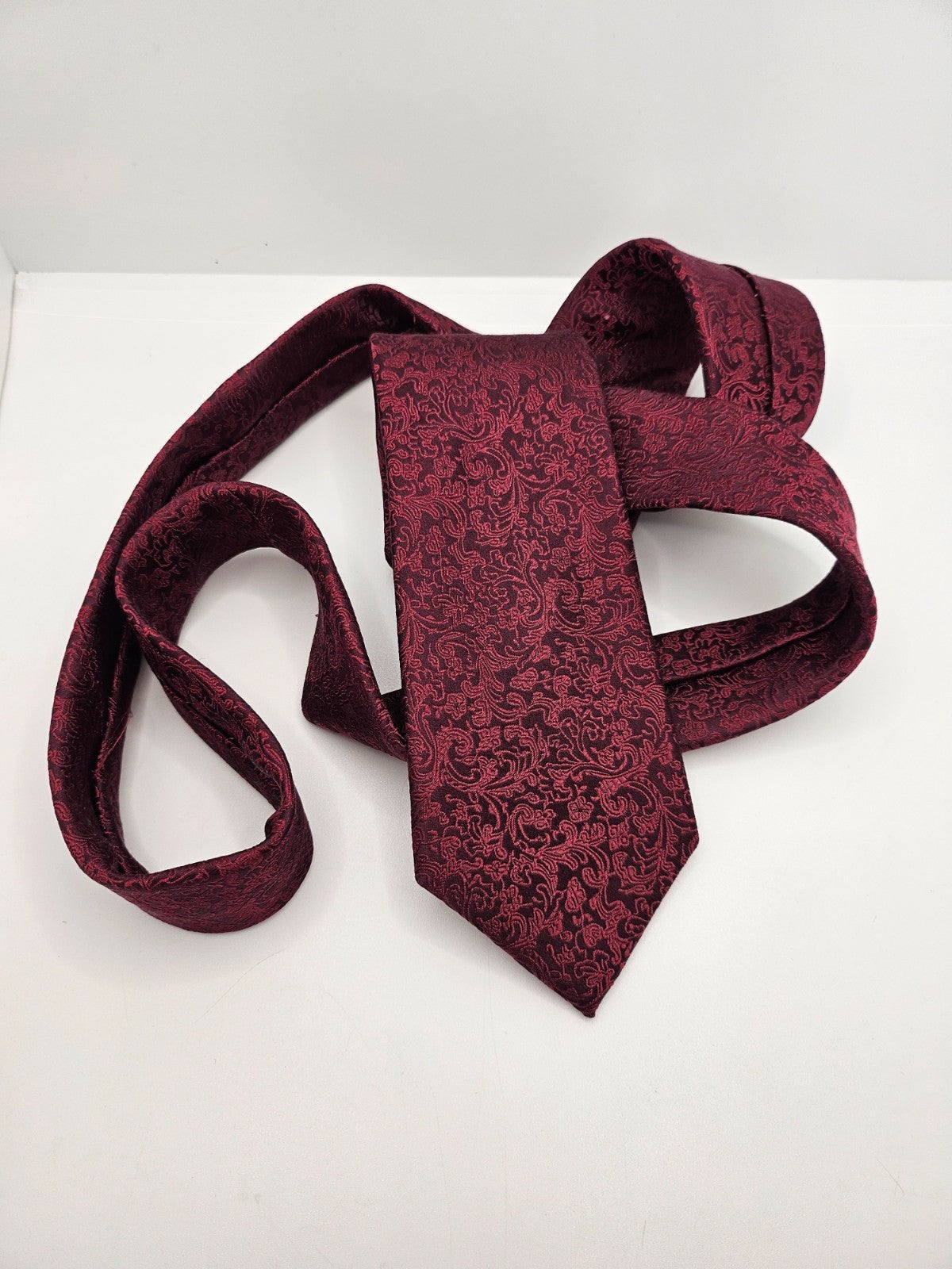 Moss 1851 Silk Tie Mens Burgundy Red Paisley Woven Jacquard Vintage Neck Tie BX1