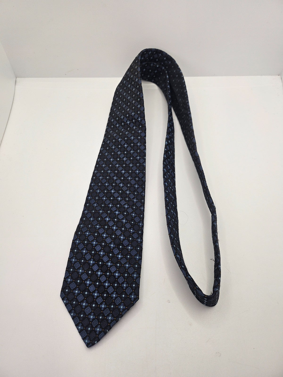 Harrods Silk Tie Mens Blue Geometric Designer Luxury Vtg Wedding Neck Tie BX20
