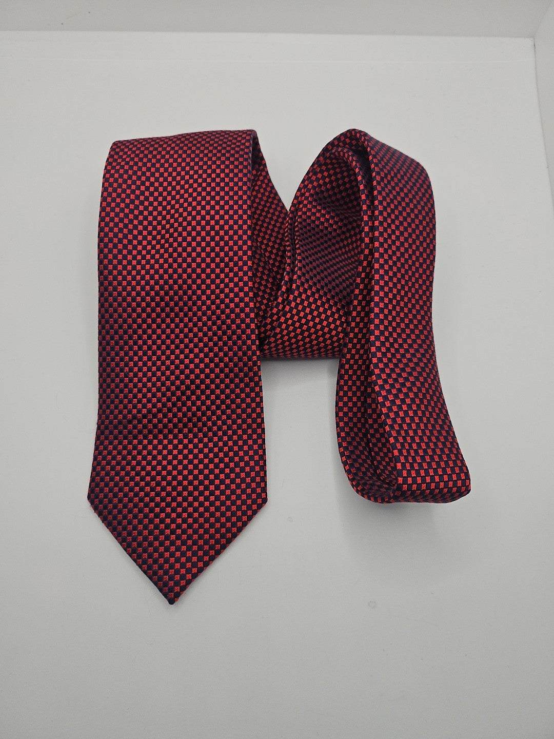Savoy Red / Blue Chequered Pattern Mens Silk Tie Wedding Formal Neck Tie BX16