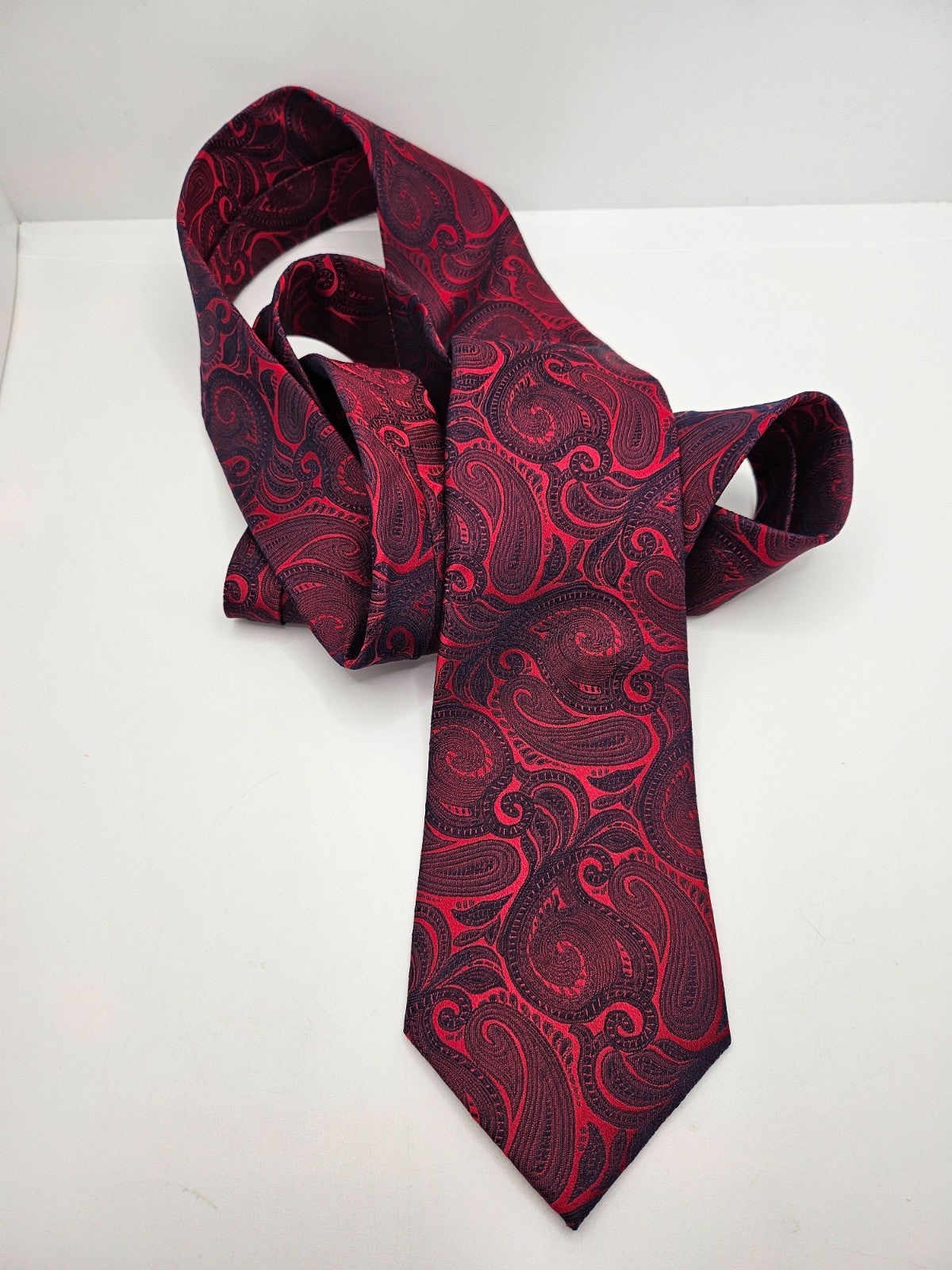 Moss Esq Silk Tie Mens Red Navy Blue Paisley Business Vintage Retro Neck Tie BX1