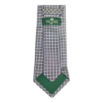 Tom James Grey and Blue Geometric Silk Tie Mens Vintage Retro Wedding Formal Designer Classic