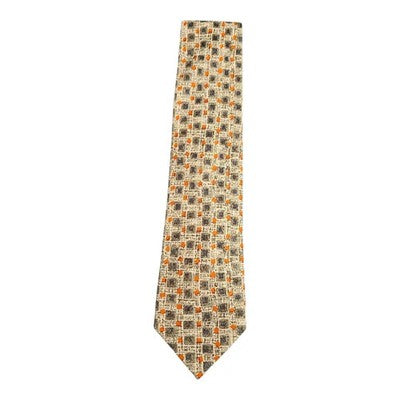 Valentino Rudy Beige and Orange Square Silk Tie Mens Vintage Retro Wedding Formal Designer