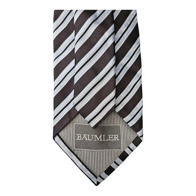 Baumler Black and Pale Blue Striped Silk Tie Mens Vintage Retro Wedding Formal Designer Classic