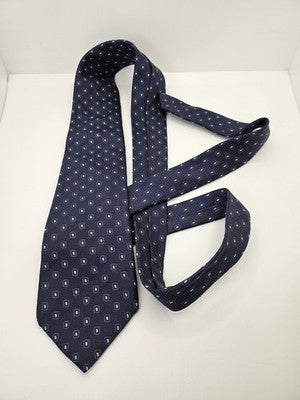 Aquascutum Silk Tie Mens Blue Geometric Diamond Spot Vtg Wedding Neck Tie Vintage Retro Formal