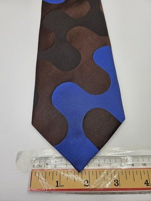 Richard James Silk Tie Mens Blue Brown Geometric Abstract Retro Neck Tie Vintage Wedding Formal