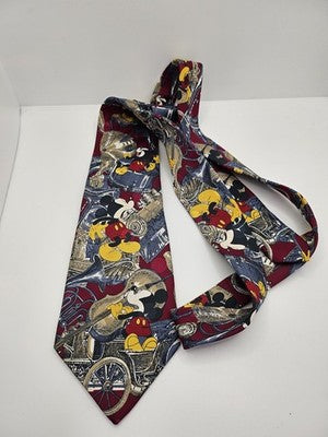 Mickey Unlimited Silk Tie Mens Red Blue Mickey Mouse Novelty Vtg Neck Clearance Vintage Retro