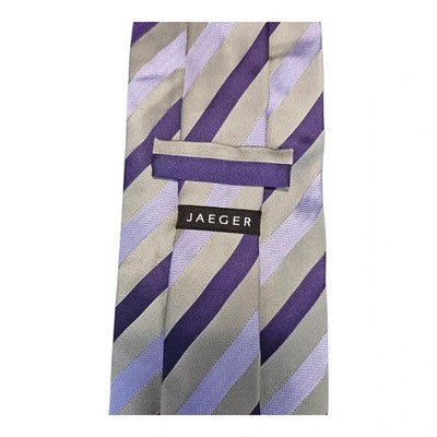 Jaeger Silver and Purple Striped Silk Tie Mens Vintage Retro Wedding Formal Designer Classic