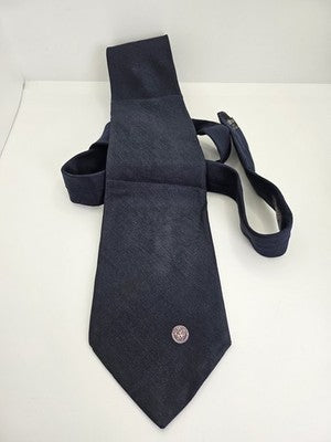 Gianni Versace Silk Tie Mens Navy Blue Plain Medusa Vtg Wedding Neck Clearance Vintage Retro