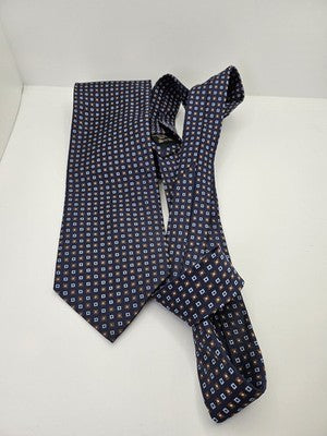 Ermenegildo Zegna Silk Tie Mens Blue Brown Geometric Floral Wedding Neck Tie Vintage Retro