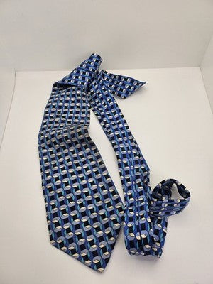 Paul Smith Silk Tie Mens Blue Aqua Geometric Cubes Retro Wedding Neck Clearance Vintage Formal