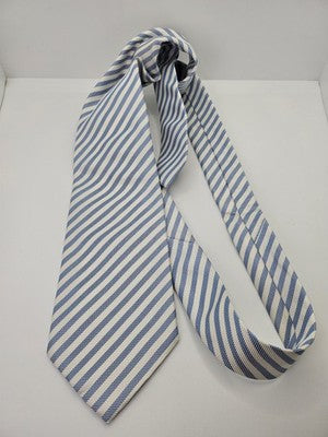 Massimo Dutti Silk Tie Mens Blue White Striped Textured Wedding Neck Tie Vintage Retro Formal
