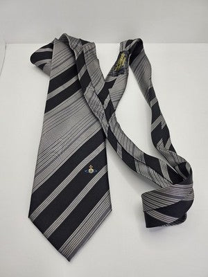 Vivienne Westwood Silk Tie Mens Black Grey Striped Vtg Wedding Neck Clearance Vintage Retro