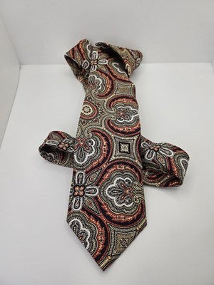 Aquascutum Silk Tie Mens Red Gold Navy Paisley Floral Vtg Wedding Neck Tie Vintage Retro Formal
