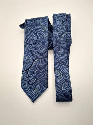 Blue Paisley Jacquard Pattern Silk Tie | Designer Mens Tie UK BX13 Vintage Retr Retro Wedding