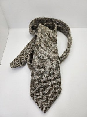 Harris Tweed Wool Tie Mens Brown Grey Herringbone Vtg Wedding Neck Tie Vintage Retro Formal