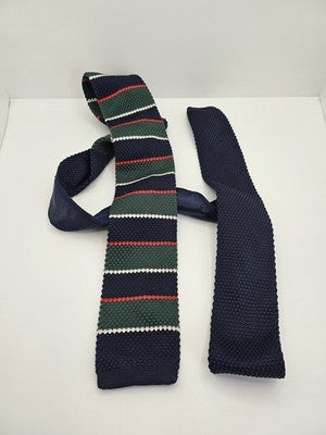 D.berite Skinny Knitted Green Tie Men Striped Woven Square End Necktie Mod Mens Vintage Retro