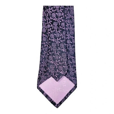 TM Lewin Deep Purple Floral All Silk Tie Mens Vintage Retro Wedding Formal Designer Classic
