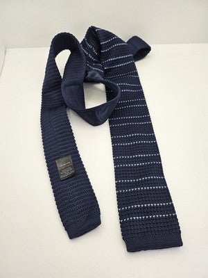 Next Skinny Knitted Navy Tie Men Striped Woven Square End Necktie Mod Mens Vintage Retro