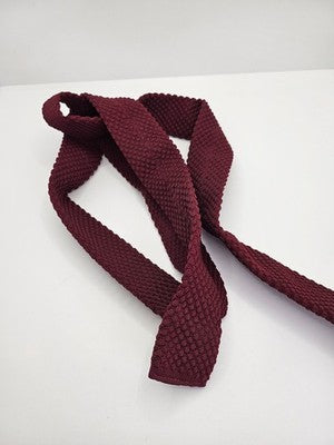 Skinny Knitted Burgundy Tie Men Textured Woven Square End Necktie Mod Mens Vintage Retro