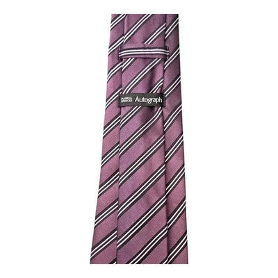 Marks and Spencer Purple and Black Striped Silk Tie Mens Vintage Retro Wedding Formal Designer