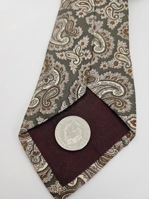 Gieves and Hawkes Silk Tie Mens Green Brown Paisley Vtg Wedding Neck Tie Clearance Vintage