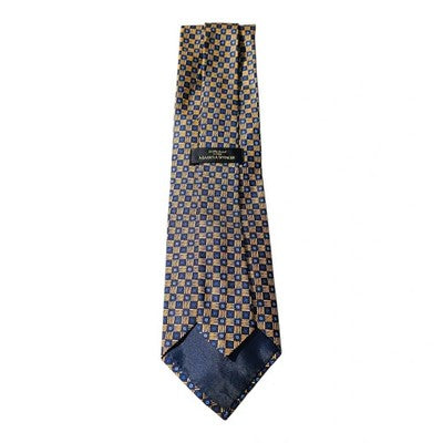 Marks and Spencer Navy / Gold Yellow Circle Square Tie Mens Vintage Retro Wedding Formal