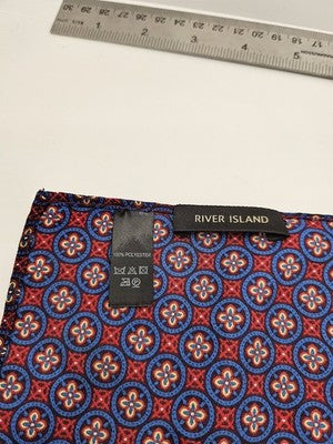 Mens Pocket Square River Vtg Retro Wedding Pre-Loved Vintage Poly 8''-10'' Silk Handkerchief