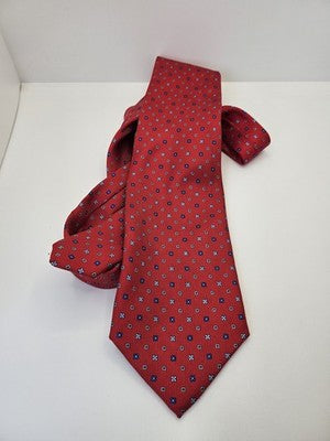 Charles Tyrwhitt Silk Tie Mens Red Blue Floral Square Spot Wedding Neck Tie Vintage Retro