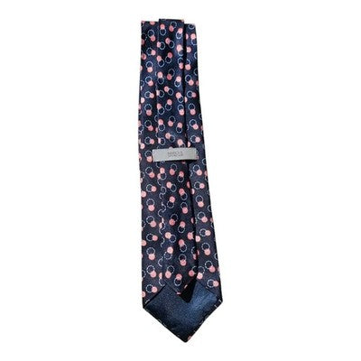 Marks and Spencer Navy Blue Circle Pattern Tie Mens Vintage Retro Wedding Formal Designer