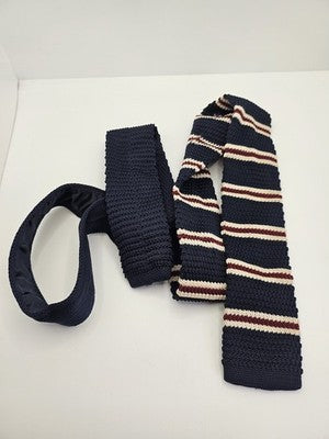 D.berite Skinny Knitted Navy Tie Men Striped Woven Square End Necktie Mod Mens Vintage Retro