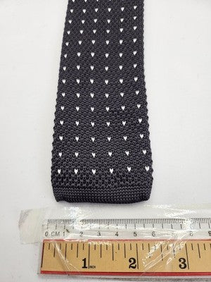 Skinny Knitted Grey Tie Men Polka Dot Woven Square End Necktie Mod Mens Vintage Retro Wedding