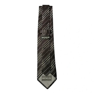 Baumler Black and White Striped Silk Tie Mens Vintage Retro Wedding Formal Designer Classic