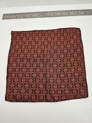 Silk Pocket Square Mens Red Geometric Vtg Wedding Handkerchief Hankie Formal Suit Vintage