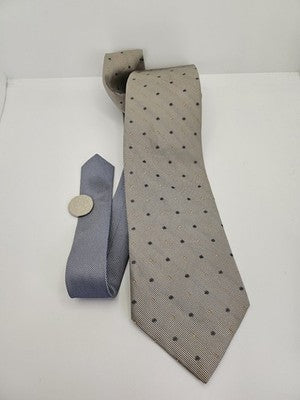 Tommy Hilfiger Silk Tie Mens Grey Beige Polka Dot Spots Vtg Wedding Clearance Vintage Retro