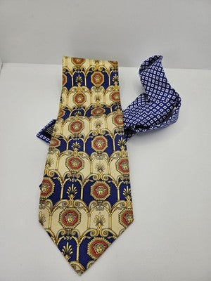 Gianni Versace Silk Tie Mens Blue Gold Red Baroque Medusa Vtg Neck Tie Vintage Retro Wedding