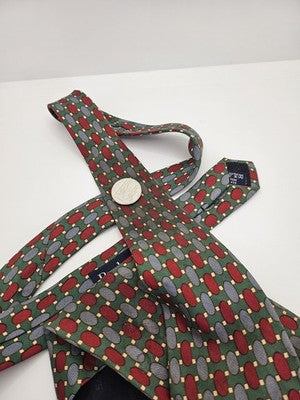 Burberrys Silk Tie Mens Green Red Geometric Oval Spots Vtg Wedding Clearance Vintage Retro