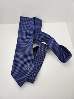 Versace Silk Tie Mens Blue Black Houndstooth Textured Wedding Neck Tie Vintage Retro Formal