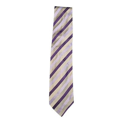Jaeger Silver and Purple Striped Silk Tie Mens Vintage Retro Wedding Formal Designer Classic