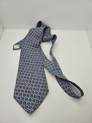 YSL Silk Tie Mens Blue Orange Geometric Squares Vtg Wedding Neck Tie Vintage Retro Formal