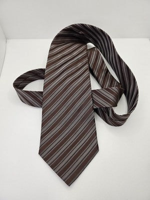 Aquascutum Silk Tie Mens Brown Cream Striped Vtg Wedding Neck Tie Vintage Retro Formal Designer
