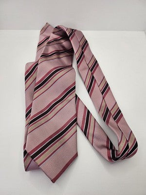 Hugo Boss Silk Tie Mens Pink Striped Diagonal Textured Wedding Neck Tie Vintage Retro Formal