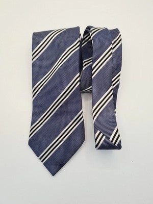 M and S Blue Stripe Formal Work Silk Tie | Designer Mens Tie UK BX13 Vintage Re Retro Wedding