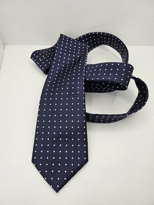 Hawes and Curtis Silk Tie Mens Navy Blue White Polka Dot Wedding Neck Tie Vintage Retro Formal