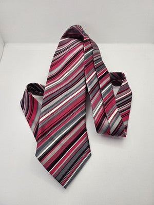Paul Smith Silk Tie Mens Pink Grey Black Striped Diagonal Wedding Neck Tie Vintage Retro Formal